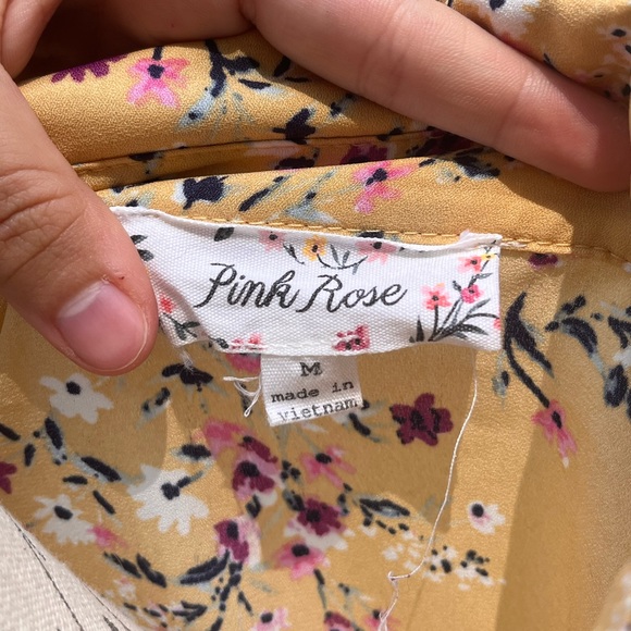 Short Sleeve Yellow Button Up w/ Pink & White Flower Print - Picture 6 of 6
